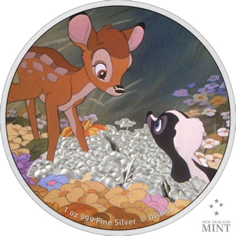 2022 Niue 1 oz Sølv Disney Bambi Flower Farget Proof M Etui COA