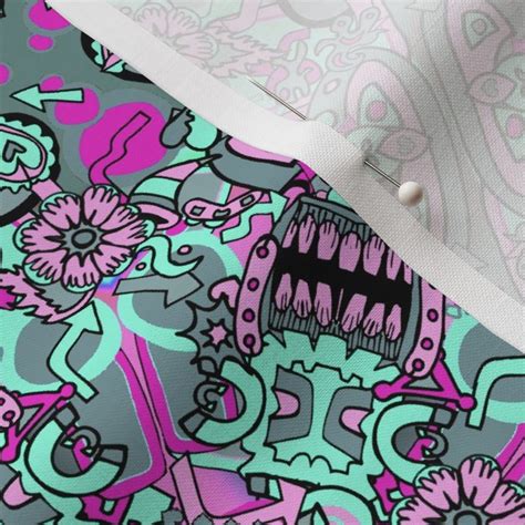 Pink And Blue Scary Face Nightmare Fabric Spoonflower