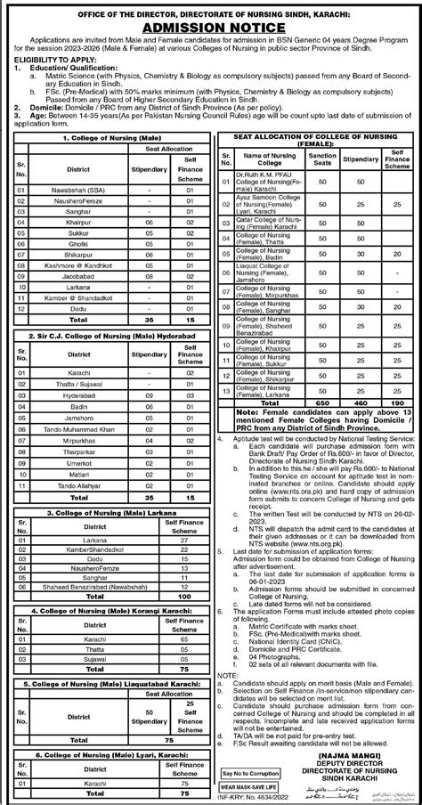 Bs Nursing Program Admissions At Directorate Of Nursing Government