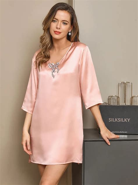 Pure Silk Half Sleeve Slit Nightgown