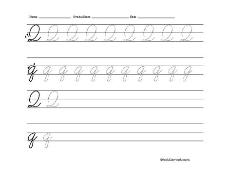 Free Printable Cursive Letter Q Worksheet