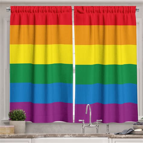 Ambesonne Rainbow Kitchen Curtains Gay Parade Flag Freedom X