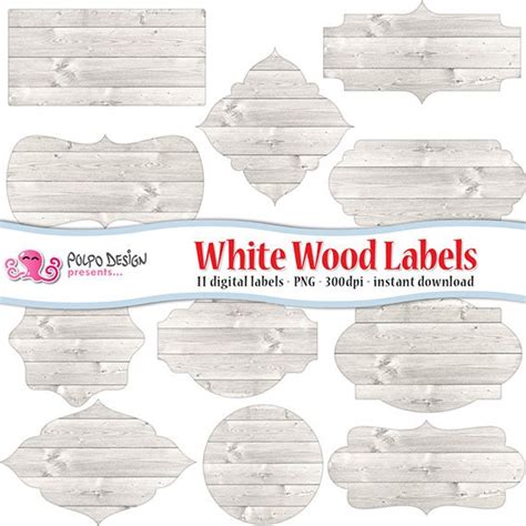 White Wood Digital Labels Clip Art Commercial And Personal Use Instant