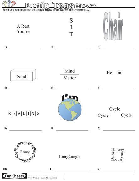 Common Core Sheets Brain Teaser Answers Common Core Worksheets