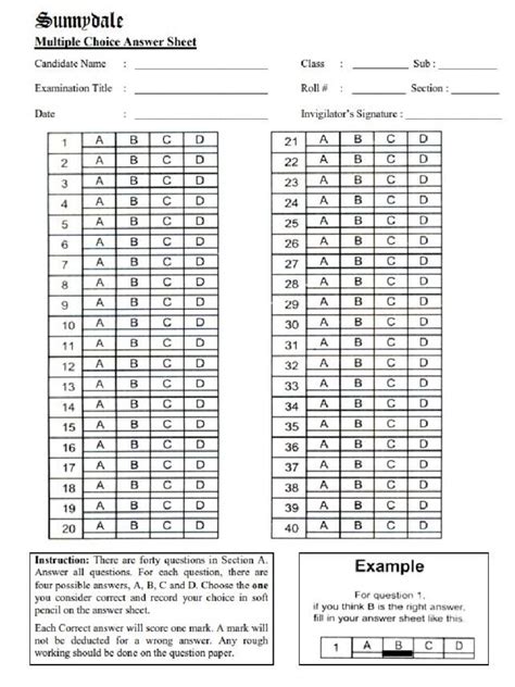 Bubble Sheet Pdf