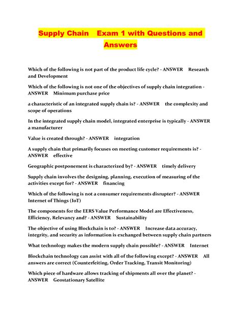 Supply Chain Exam With Questions And Answers Browsegrades