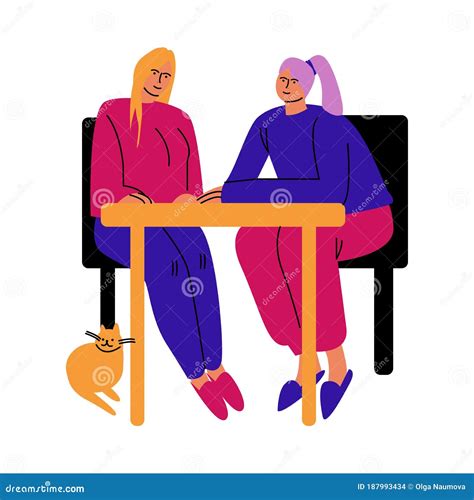 A Happy Lesbian Couple Of Women Standing In Casual Clothes And Hugging Vector Illustration In