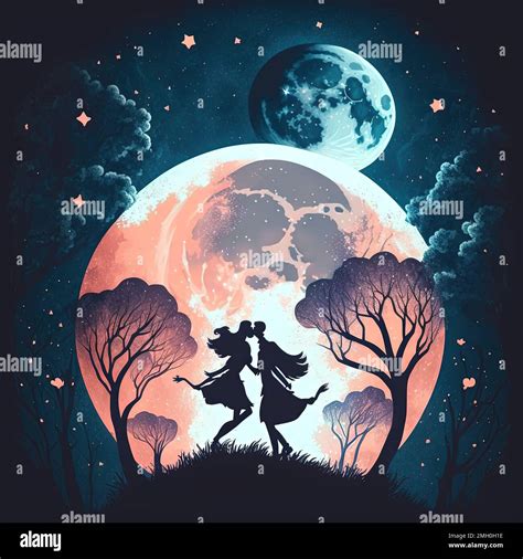 Una Ilustraci N De Ensue O De Una Pareja Bailando Bajo Una Luna Llena Y