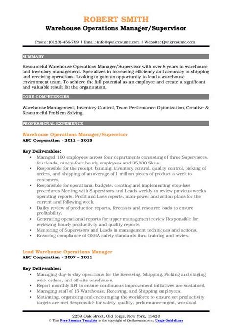 10 Warehouse Operations Manager Resume Samples And Templates For 2025