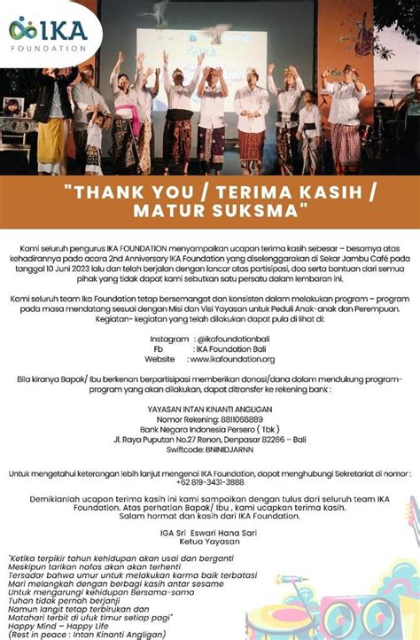 Ucapan Terima Kasih Pengurus IKA Foundation Untuk Kedatangannya Di