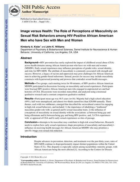 Pdf Image Versus Health The Role Of Perceptions Of Masculinity On