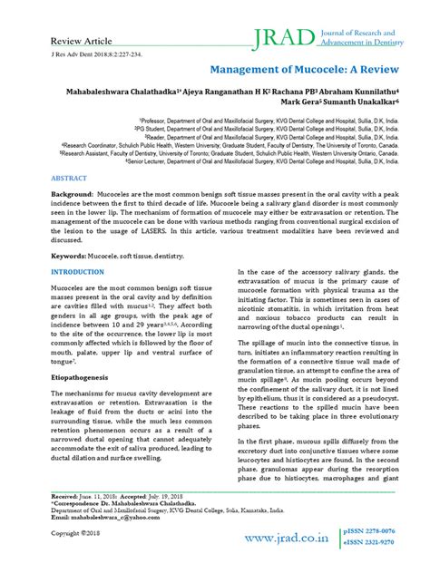 Management Of Mucocele A Review Pdf