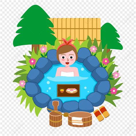 Japanese Beautiful Girl Springs Hot Spring Illustration Graphic Cute PNG Hd Transparent Image