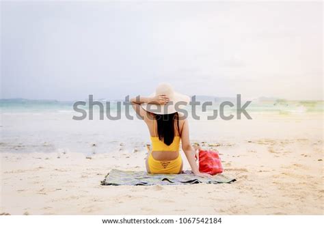 Sexy Girl Yellow Bikini Sitting Relaxed Stock Photo Shutterstock