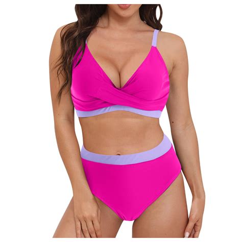 TTUHYWXI Women S High Waisted Bikini Sets Sporty Two Piece Swimsuits Color Block Cheeky High Cut