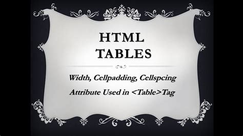 Html Table Example 2 Width Cellpadding And Cellspacing Youtube