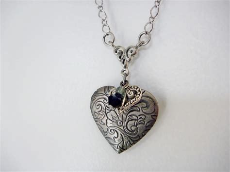 Vintage Heart locket Pendant with crystal - Antiqued Silver | Felt