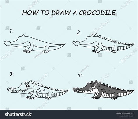 Step By Step Draw Crocodile Drawing Stock Vector (Royalty Free ...