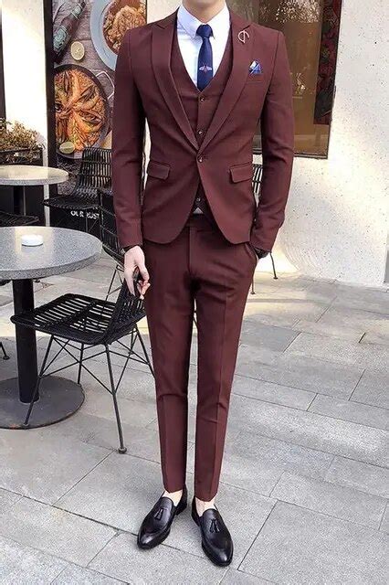 Men Prom Designs Mens Suits Wedding Costume Homme Wine Red Single