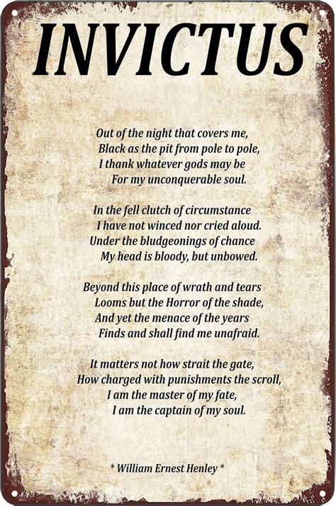 Invictus Poem Metal Signs Wall Decor William Ernest Henley Quotes Wall Art Poetry