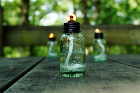 Miniature Mason Jar Citronella Oil Lamps For A Cabin Weekend Getaway