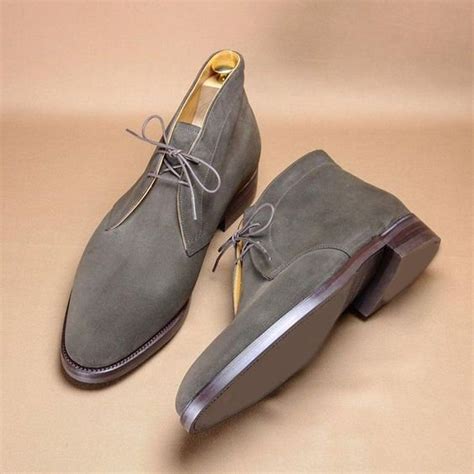 Grey Genuine Suede Pure Handmade Ankle High Chukka Boots For Mens