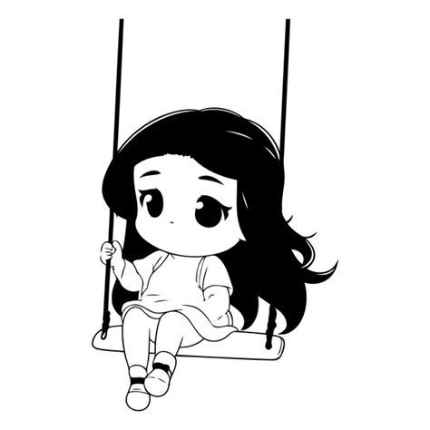 Premium Vector Cute Little Girl Swinging On A Swing Vector Cartoon