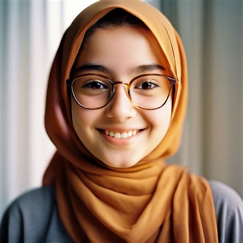 A 16 Year Old Girl Wearing A Light Pin Hijab And Clear Glass By