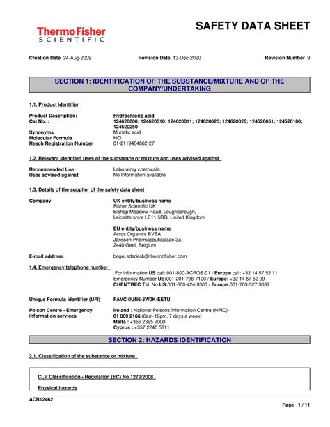 1LT Hydrochloric Acid Pure Fuming 37 Solutionin Water Creation Date