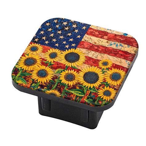 Hitch Cover Fits For 2-Inch Hitch,Blue Sunflowers On American