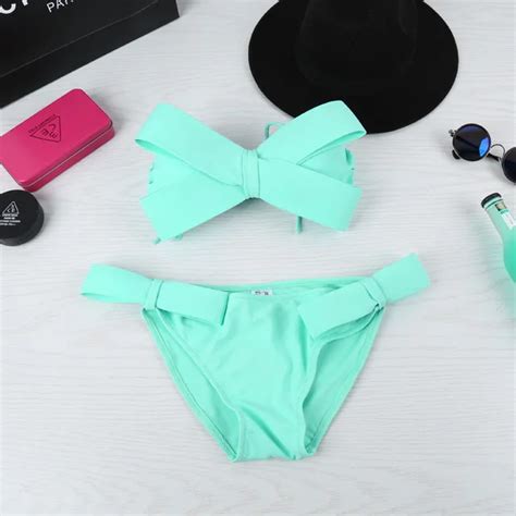 Mignon Push Up Grand Arc Bikini Sexy maillots de bainà nœud simple Femmes Bandeau Maillot