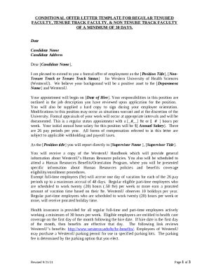 Tenured Tenure Track Offer Letter Templates Kent State University Doc