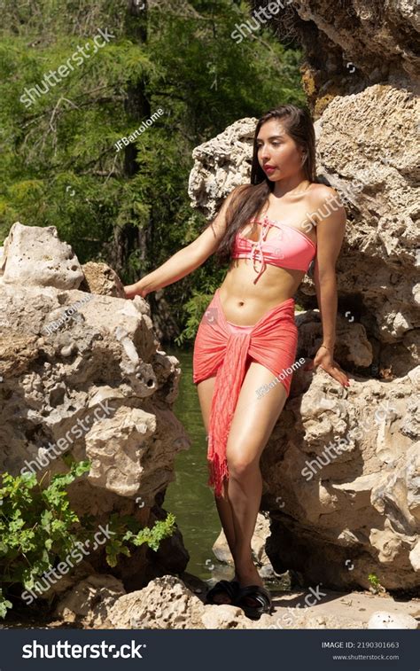 Venezuelan Brunette Girl Pink Bikini Park Stock Photo 2190301663