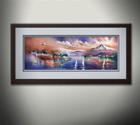 Into The Wind Watercolor Print By Michael David Sorensen Unframed Airplane Flying By Mount Hood