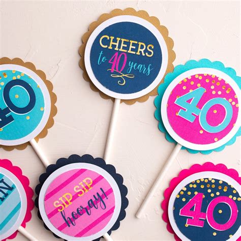 Th Birthday Cupcake Toppers Cheers To Years Cupcake Etsy