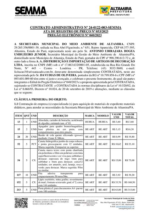 CONTRATO Nº 24 0122 003 A A DISTRIBUIÇÃO SEMMA 2 Prefeitura