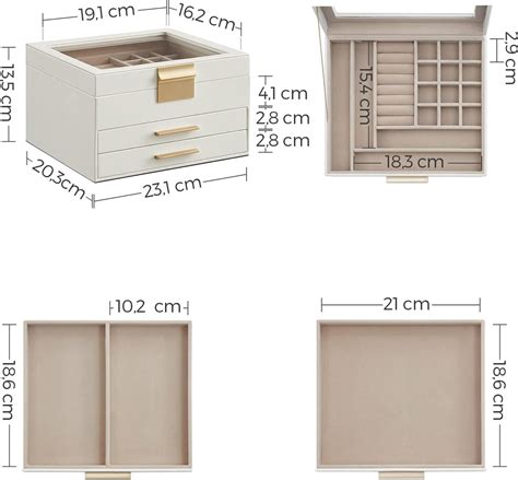 SONGMICS Sieradendoos Sieradendoos Met 3 Niveaus Sieradendoos Met