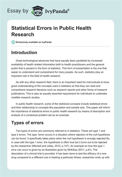 Statistical Errors In Public Health Research 649 Words Coursework