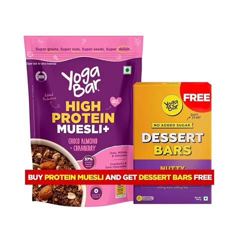 Yogabar High Protein Muesli Choco Almond Cranberry 21 Grams Protein