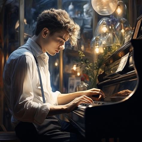 Premium AI Image | a man playing a piano with a shirt that says " he is ...