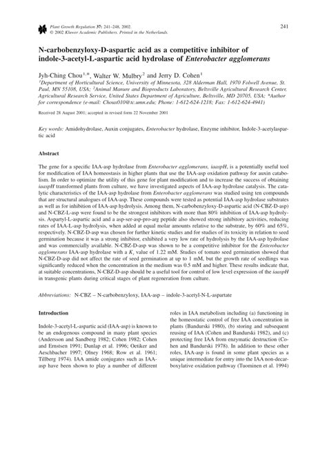 PDF N Carbobenzyloxy D Aspartic Acid As A Competitive Inhibitor Of