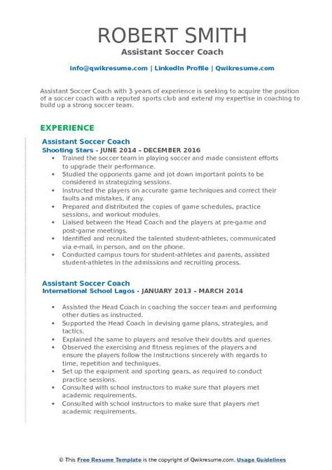 Simple Resume Examples Coaching Position Soccer Coach Template 8 Free