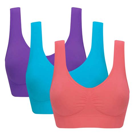 3 Pack Womens Sports Bra Wirefree Padded Push Up Yoga Bras Seamless Comfortable Plus Size Bra S