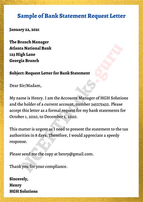 Bank Statement Request Letter Template Format Samples Writing Tips