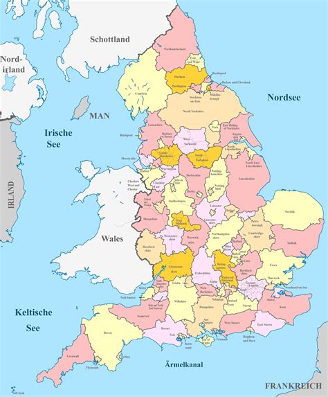 Englandkarte Großbritannien England Karte mit Regionen i m g org