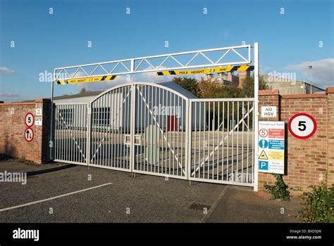 Barrier Gate At With A Height Restriction At An Entrance To A Factory