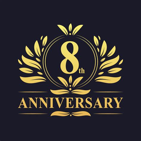 8th Anniversary Design Luxurious Golden Color 8 Years Anniversary Logo