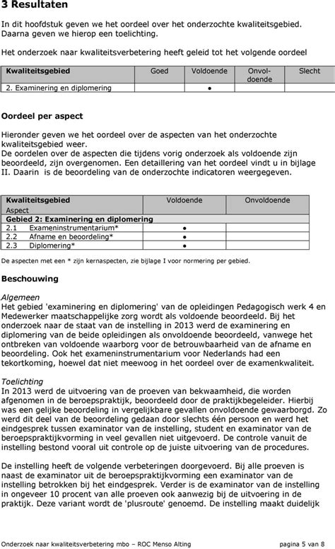 ONDERZOEK NAAR KWALITEITSVERBETERING MBO OPLEIDINGSNIVEAU ROC Menso