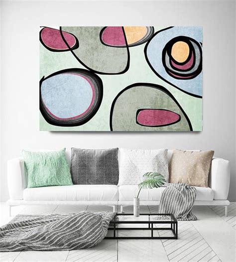 Vibrant Colorful Abstract Mid Century Modern Green Pink Etsy In