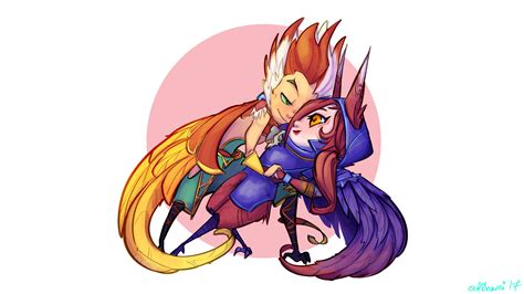 Chibi Xayah Rakan By Oct Nami Hd Wallpaper Fan Art Cartoon